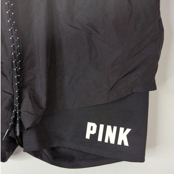 NWT PINK Victoria's Secret Black‎ 2 in 1 Sports Shorts Running Workout Size L - Picture 4 of 9